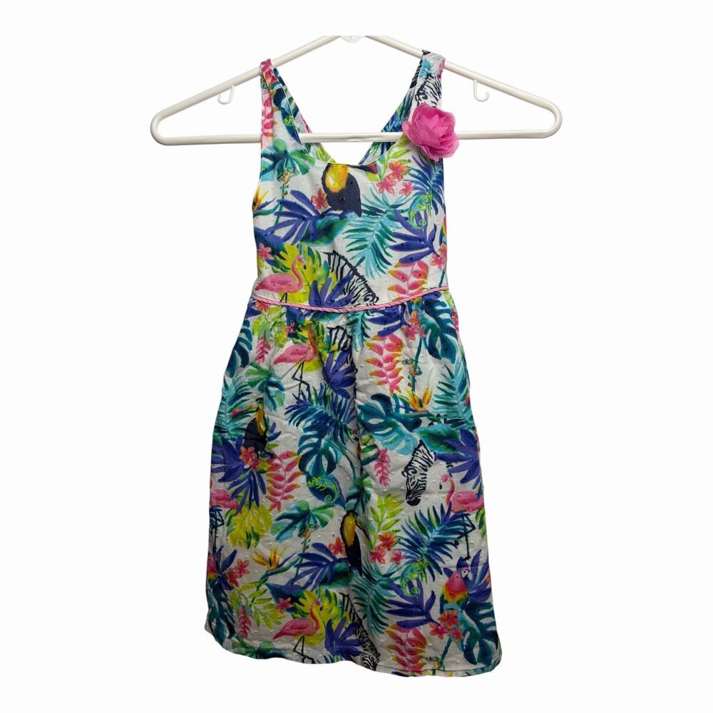 Penelope Mack Girls 5 Tropical Jungle Dress Flamingo Zebra Parrot Cotton